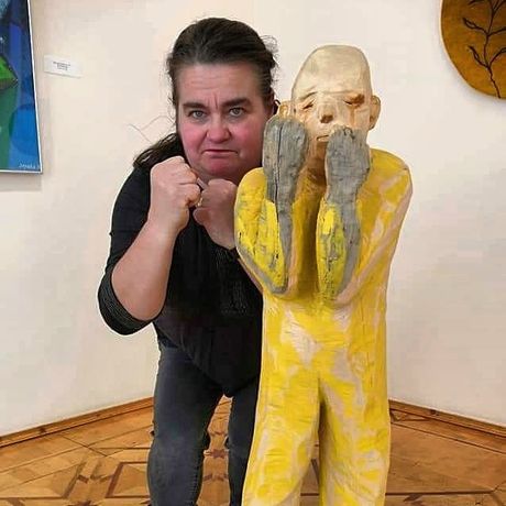 sculptor with the russian boxerboy, 2019